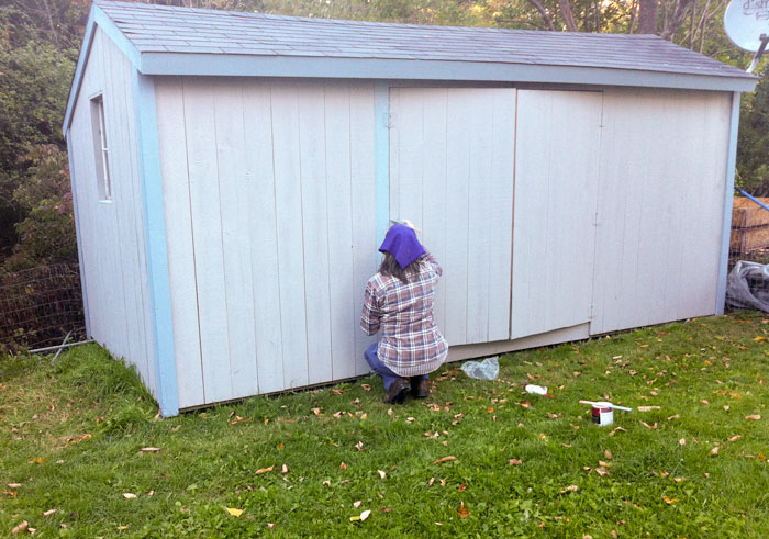 Faith painting the shed
